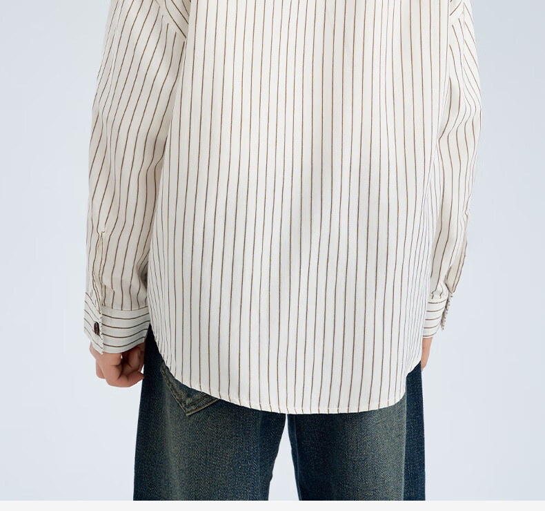 Luomeng Children's White Base Coffee-Colored Long-Sleeve Striped Shirt, Boys' Preppy Style Casual Versatile Spring And Autumn Shirt, White, Size 170 25