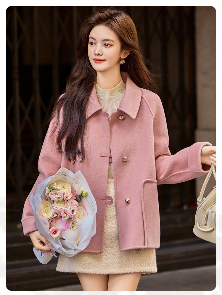 Bailuyu Lapel Full Wool Double-Sided Felt 25 Winter New Straight Slim Short Coat Jacket Women Almond Color S 6