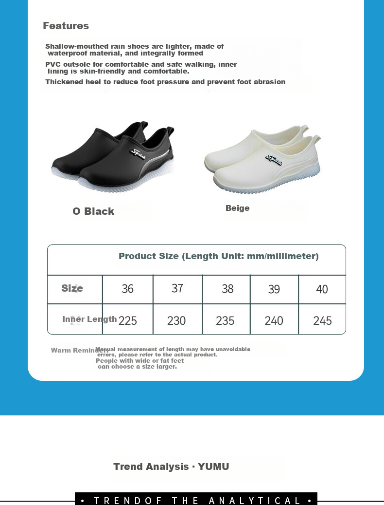 FOOTOPPO Women's Rain Boots, Ladies' Short Waterproof Shoes, Non-Slip Rubber Shoes, Summer Low-Top Adult Waterproof Boots, Fashionable Women's Overshoes 14