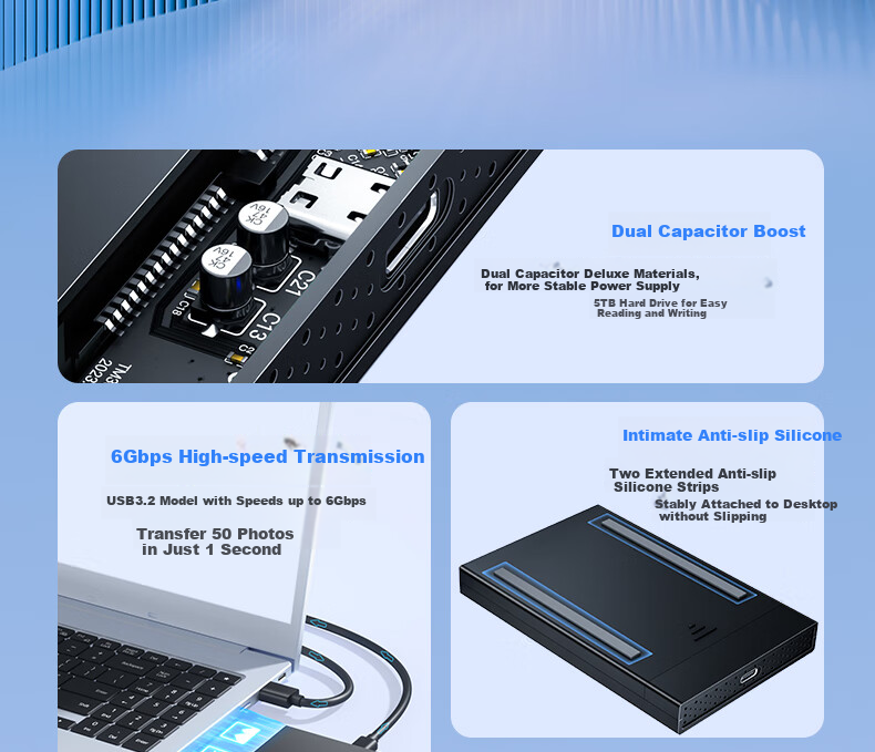 Mihu External Hard Drive Enclosure USB3.2 Compatible with 2.5-Inch SATA SSD And HDD, for Laptop And Desktop Computers Z2C6 3