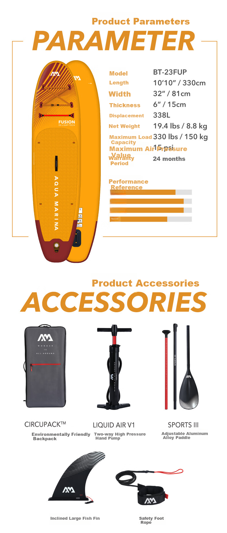 AQUA MARINA Inflatable Surfboard Paddle Board for Adults, Stand-Up Paddle Board, Lava Color, 330cm, Standard Configuratio 4