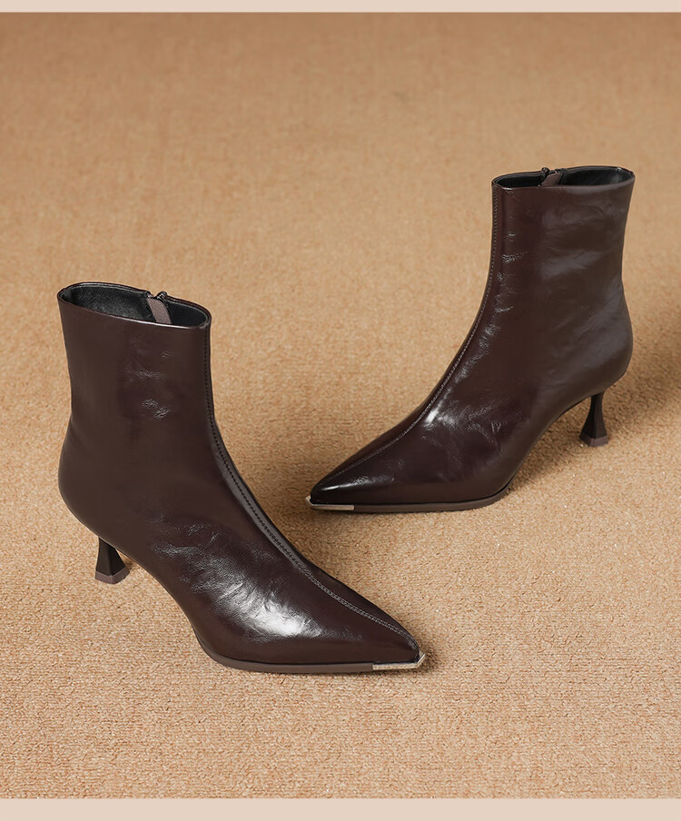 ZHR Pointed Toe Fleece-Lined Women's Ankle Boots Elegant Versatile Commuter Stiletto High Heel Boots BQ137A Black Size 39 9