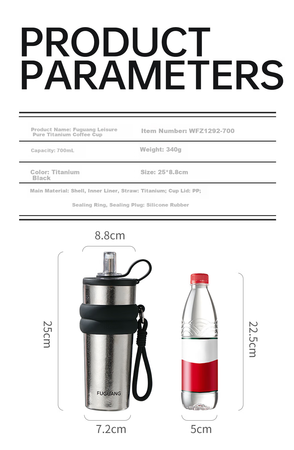 Fuguang Pure Titanium Insulated Water Bottle for Women and Students, Premium Office Portable Tea Cup, 700mL Gift 13