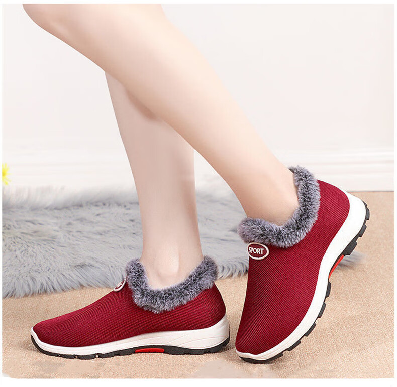 FOOTOPPO Slip-On Fleece-Lined Cotton Shoes for Women, Warm Winter Footwear for Elderly, Traditional Beijing-Style Cotton Shoes for Seniors, Comfortable Slippers for Older Wome 11