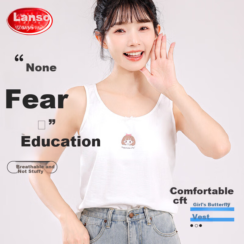 LangSha Children's Vest-Style Underwear, Girls' Training Bra for Puberty, Camisole Bralette for Young Girls, White Bow Tie, Size 150