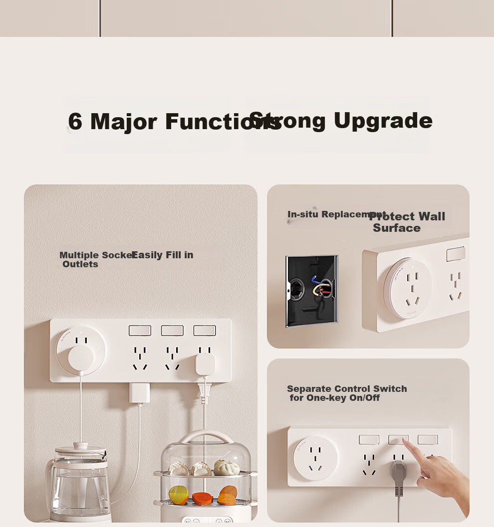 AUX KZ-GQY011 Multi-Outlet Adapter with Independent Switches, Dual USB And Type-C Ports, No Wiring Required, Gray Color, Safe Split Control, 3C Certified, Left Expansio 3