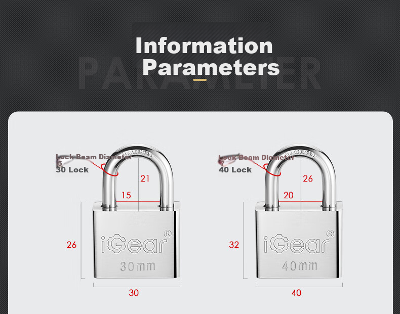 IGear Padlock Waterproof Rust-Resistant Door Lock Tool Lock for Shops, Warehouses, Gates, Home Use Anti-Theft Tamper-Proof Lock 50mm 7