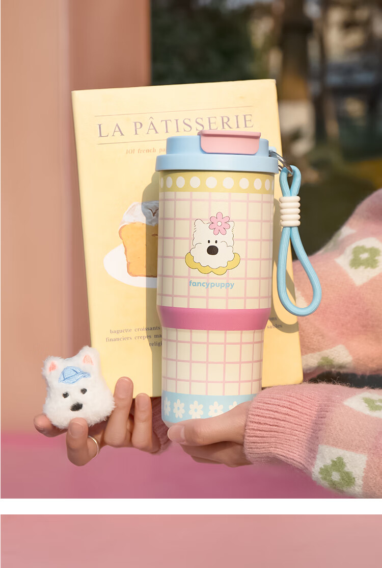 KAWASIMAYA Large Capacity Insulated Water Bottle High-Value Office Straw Cup Adult Ice Mug O-Handle Cup - Sea Salt Pop 1