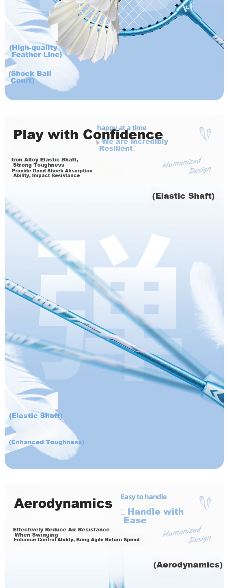KAWASAKI Badminton Racket Set for Adults, Durable Training Kit IRON-007 Lake Blue (Pre-Strung) 3