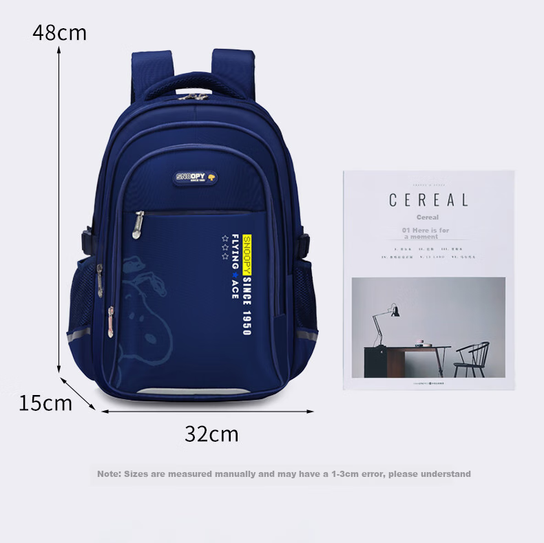 SNOOPY Middle School Backpack, Large Capacity with Multiple Compartments, for Grades 4-9 Boys And High School Students, Double Shoulder Bag, Navy Blue 7