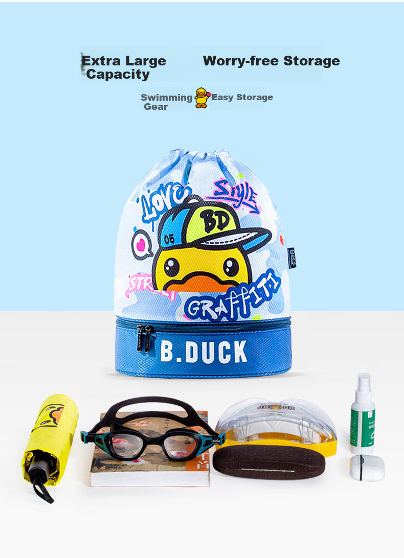 B.Duck Waterproof Swim Bag, Cute Drawstring Backpack with Wet And Dry Separation for Pool, Beach, Hot Spring Storage 3