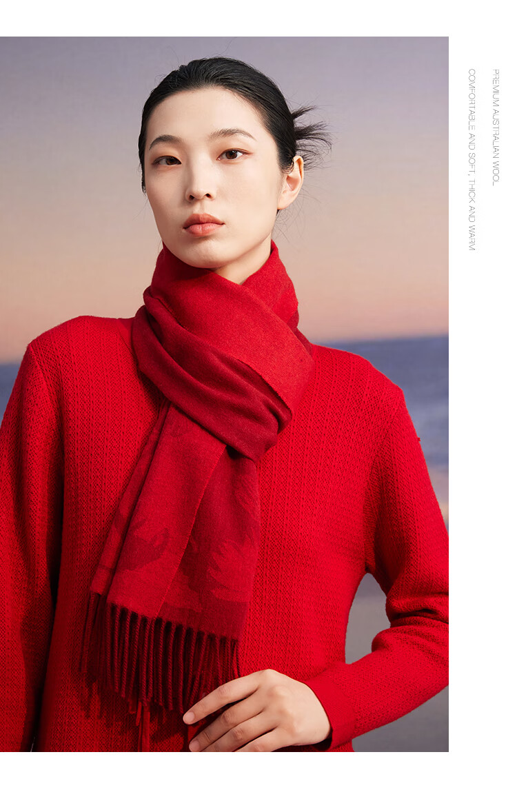 Hengyuanxiang Women's Cashmere Scarf Autumn Winter Double-Sided Warm Wool Neck Warmer Qi Ji Red Birthday New Year Gift 7