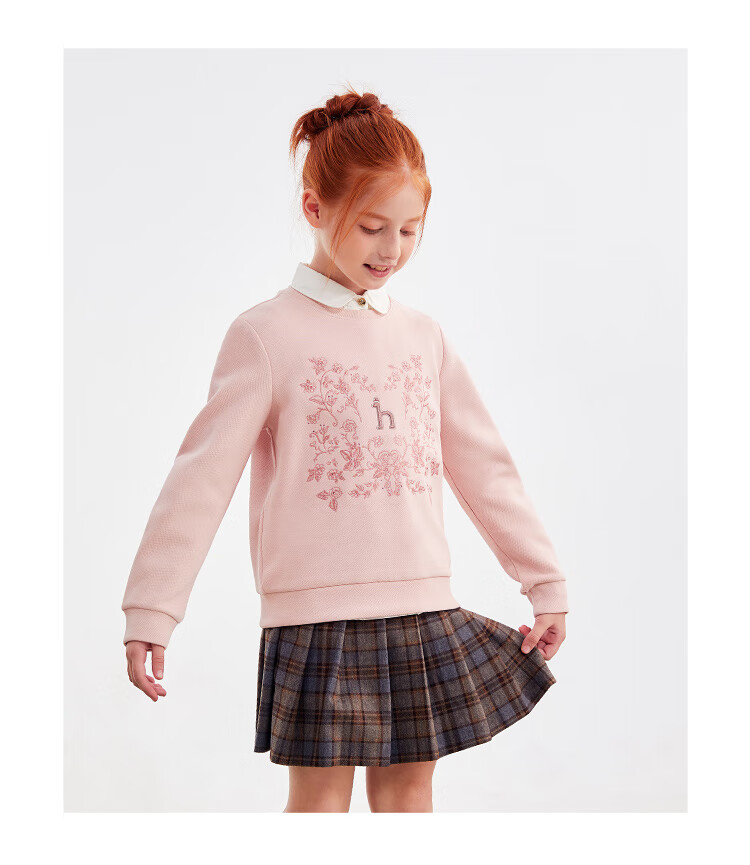 HAZZYS Brand Girls' Spring New Embroidered Rhinestone Beautiful Sweatshirt Pullover Off-White 145 4