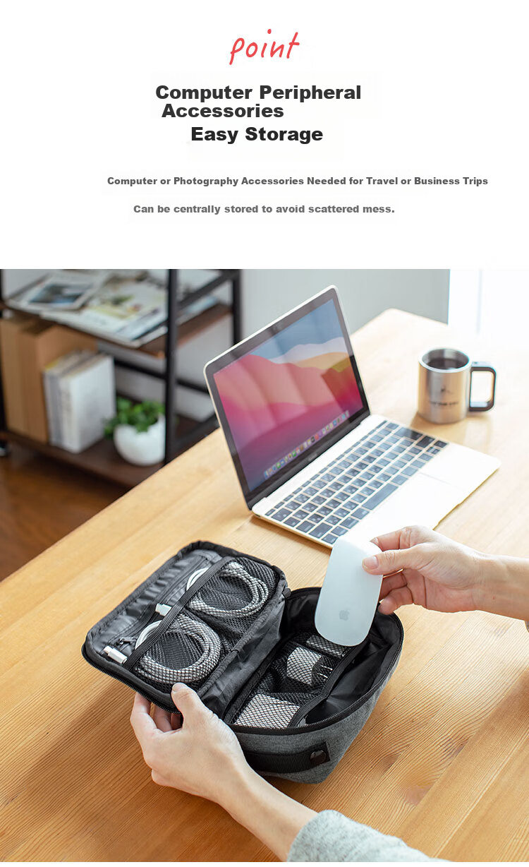 SANWA Travel Portable Bag, Cable And Power Cord Storage Pouch, Charger And Electronic Accessory Organizer, Light Gray 3