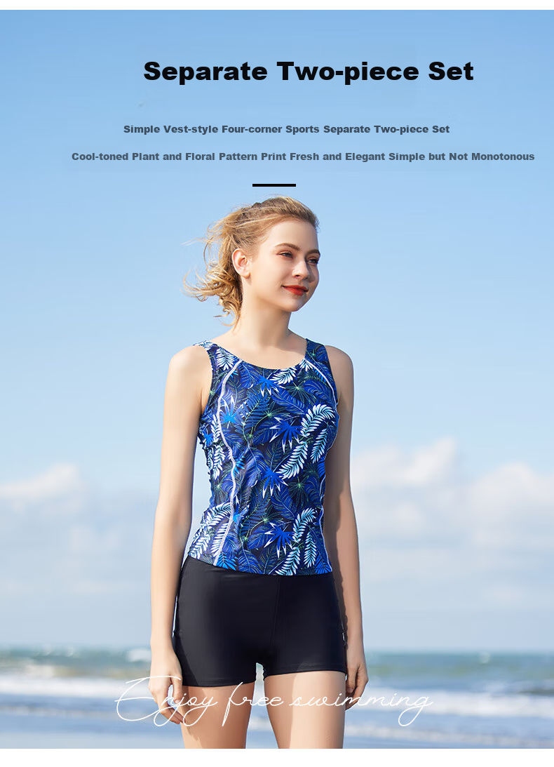 HEATWAVE Women's Two-Piece Swimsuit for Middle-Aged And Elderly Women, Conservative Loose-Fitting Floral Print Adult Swimwear Size M 2