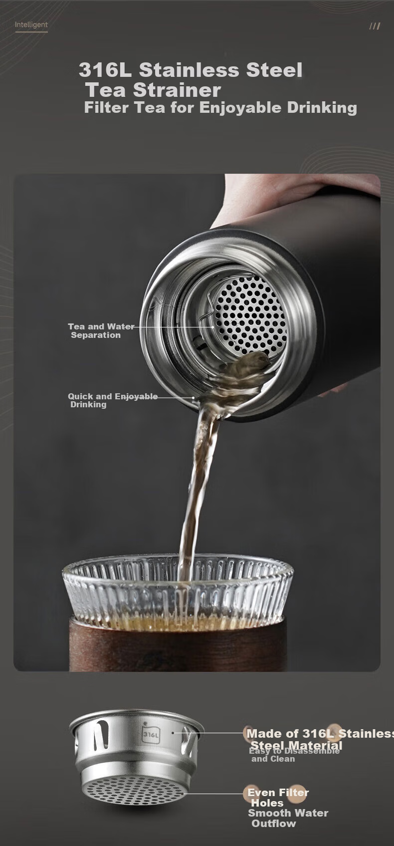 SUPOR Insulated Mug, 316L Stainless Steel Water Cup, Tea Infuser, Portable Car Cup for Men And Women, Birthday Gift 6