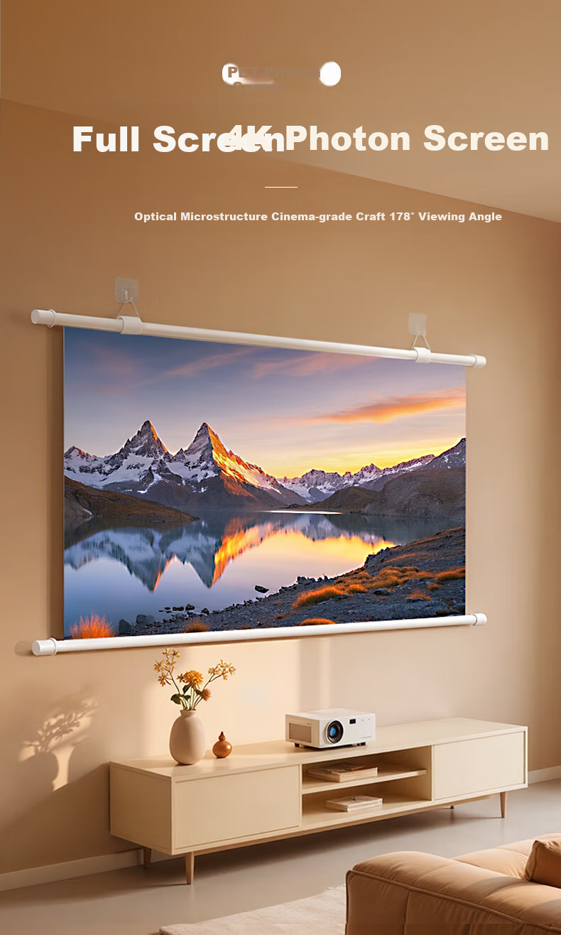 KUAIDUOXIAOWU 120-Inch 16:9 Photon Wall-Mounted Projection Screen, Light-Resistant Projection Screen, 8K High Definition, Compatible with Tri-Color Laser Projectors [No Drilling Required], Suitable for Office And Home Use, Compatible with XGIMI, Jmgo, Dangbei 1
