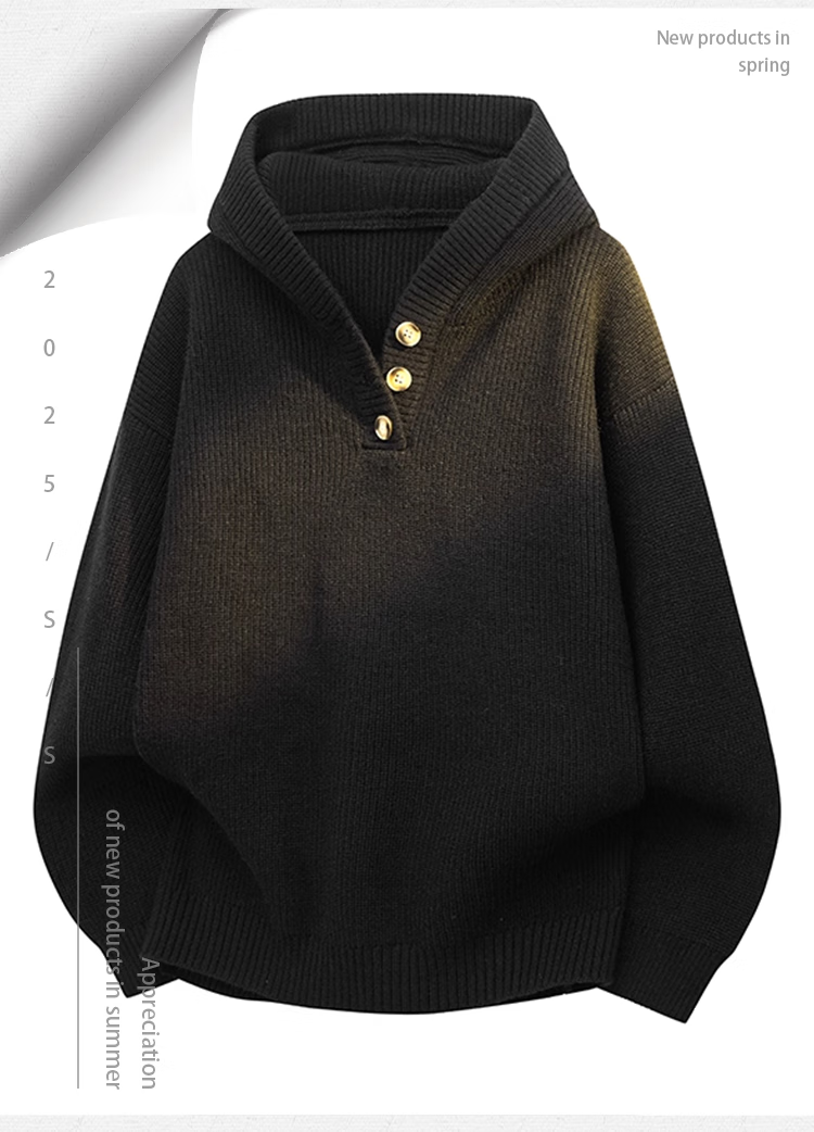 Homlean Japanese Style Casual Knit Sweater Men Autumn Winter Comfortable Hooded Pullover Simple Versatile Sweatshirt HS20 Fine Wool Gray M 2