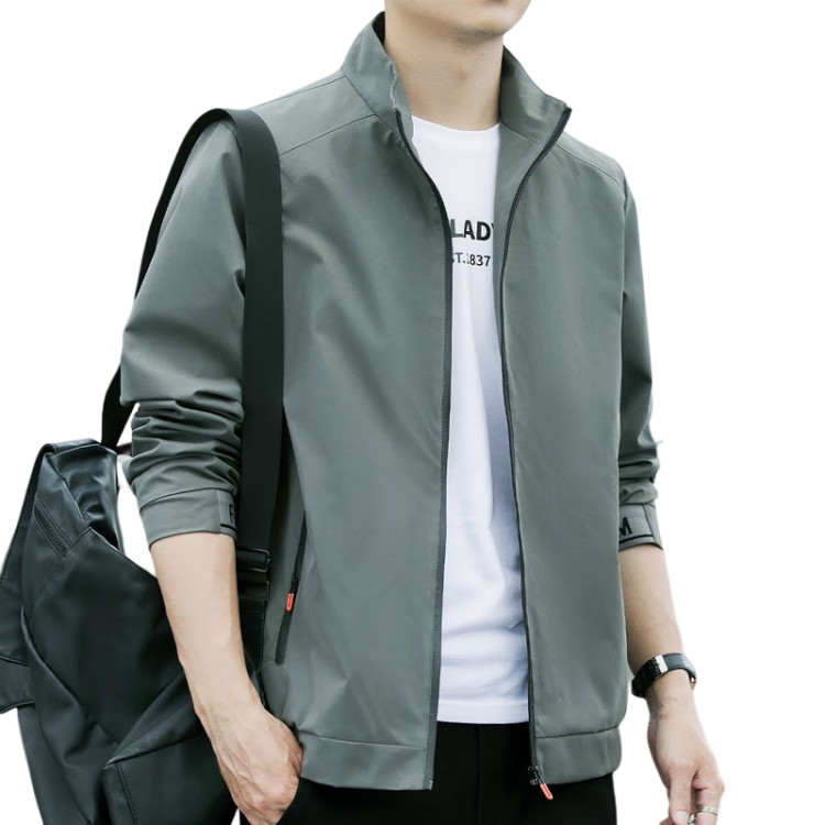 TUCANO Men's Jacket, Spring And Autumn Business Casual Jacket, Loose-Fitting Trendy Stand-Collar Coat for Men, Black, 3XL