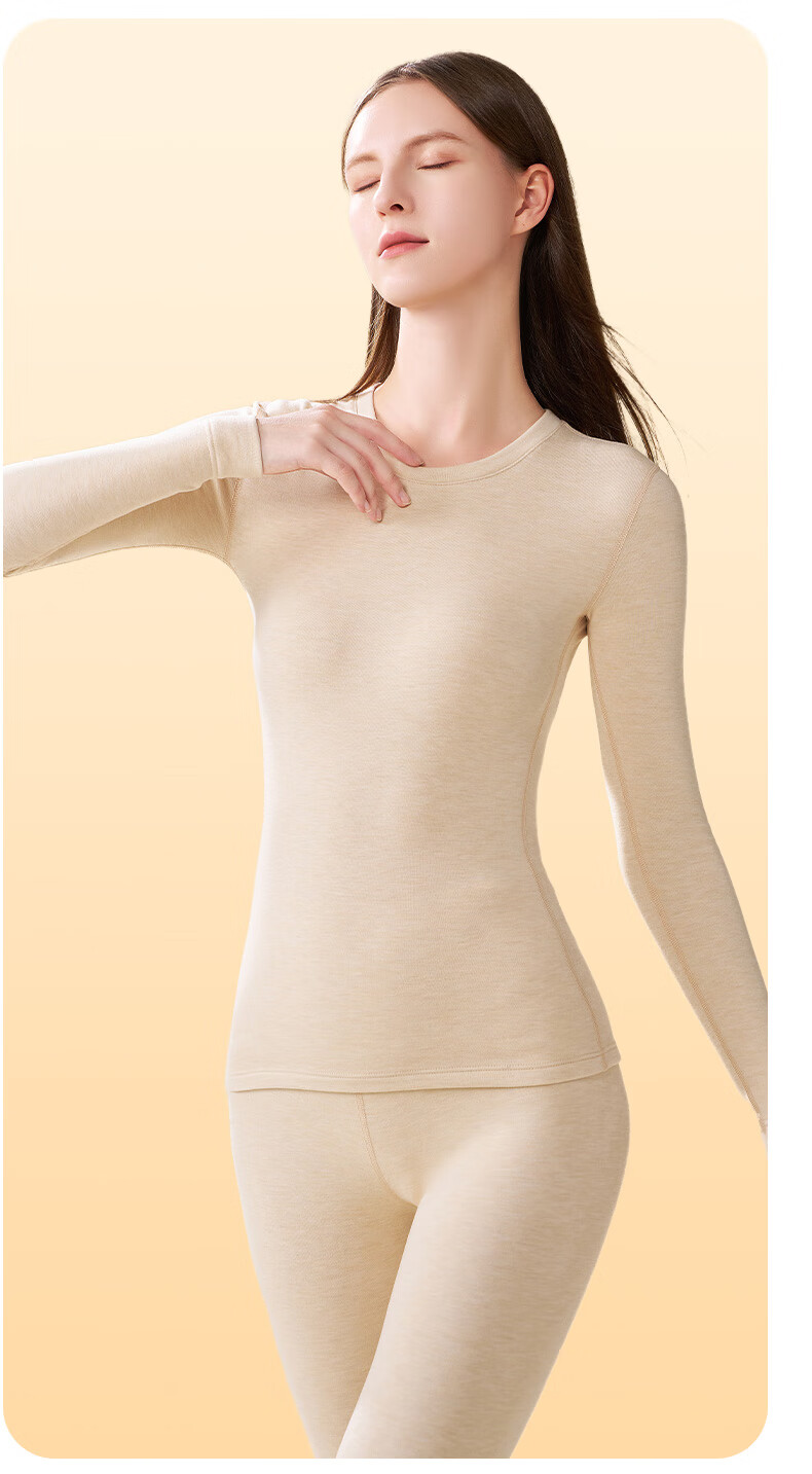 MiiOW Women's Cashmere Silk Thermal Underwear Set 2025 New Edition, Bordered Round Neck Top and Elastic Waist Thermal Pants 9