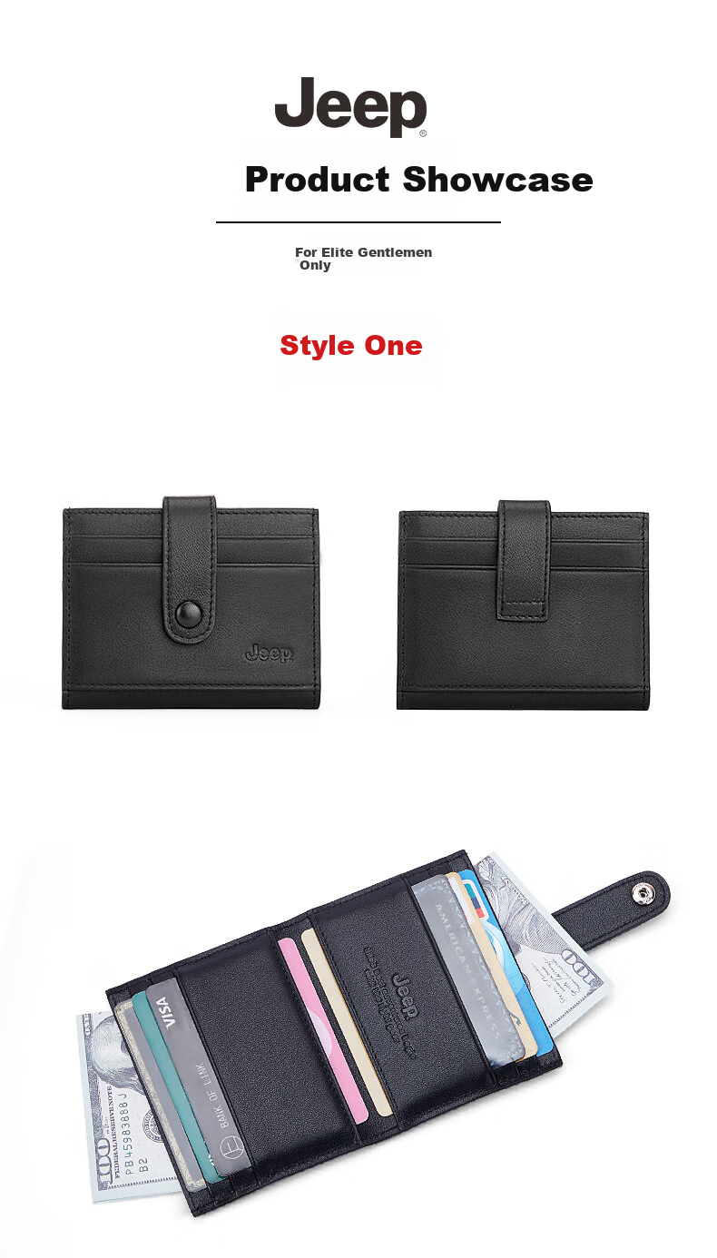 JEEP Men's Card Holder with Multiple Slots, Top-Grain Leather Business Card Case And Wallet, Birthday Gift 4