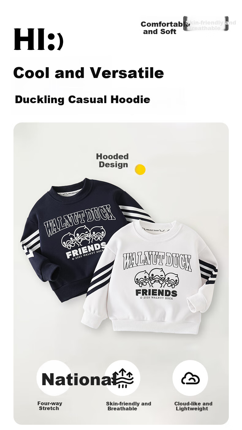 WALNUT DUCK [Children's Sweatshirt] Little Yellow Duck Boys And Girls 2025 Autumn Trendy Versatile Casual Top, White, Size 110 1