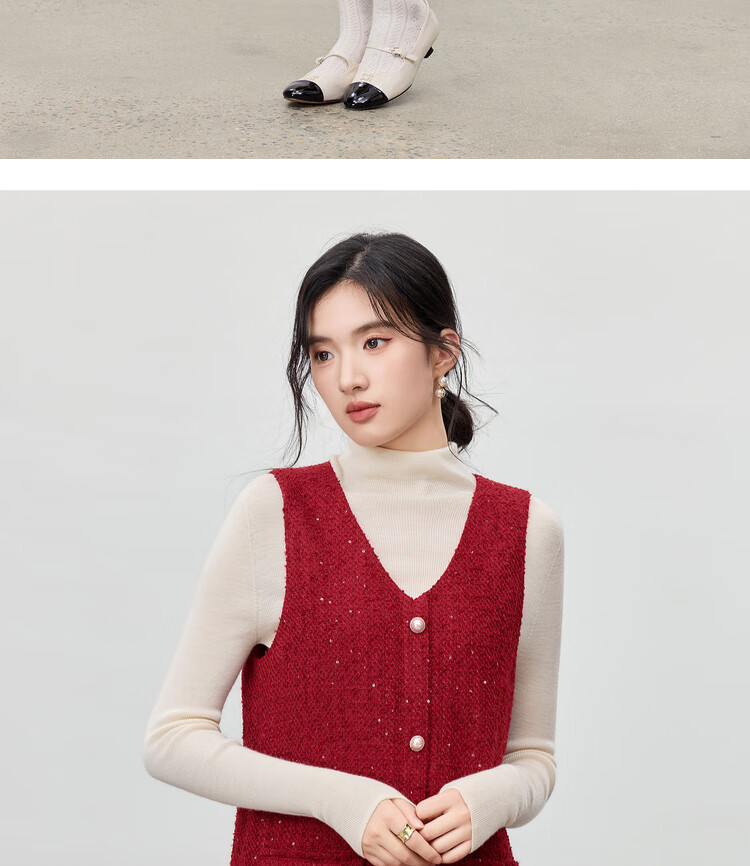 Shangdu Bila New Year Red Little Chanel Style V-Neck Sleeveless Dress Women Spring Autumn Straight Mid-Length Elegant Dress 7