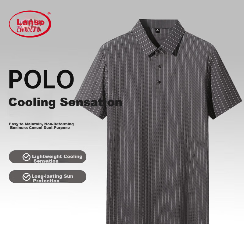 LangSha Polo Shirt for Men, Summer Ice Silk Quick-Dry Seamless Wrinkle-Resistant T-Shirt, Business Casual Collared Short Sleeve, Father's Day Gift