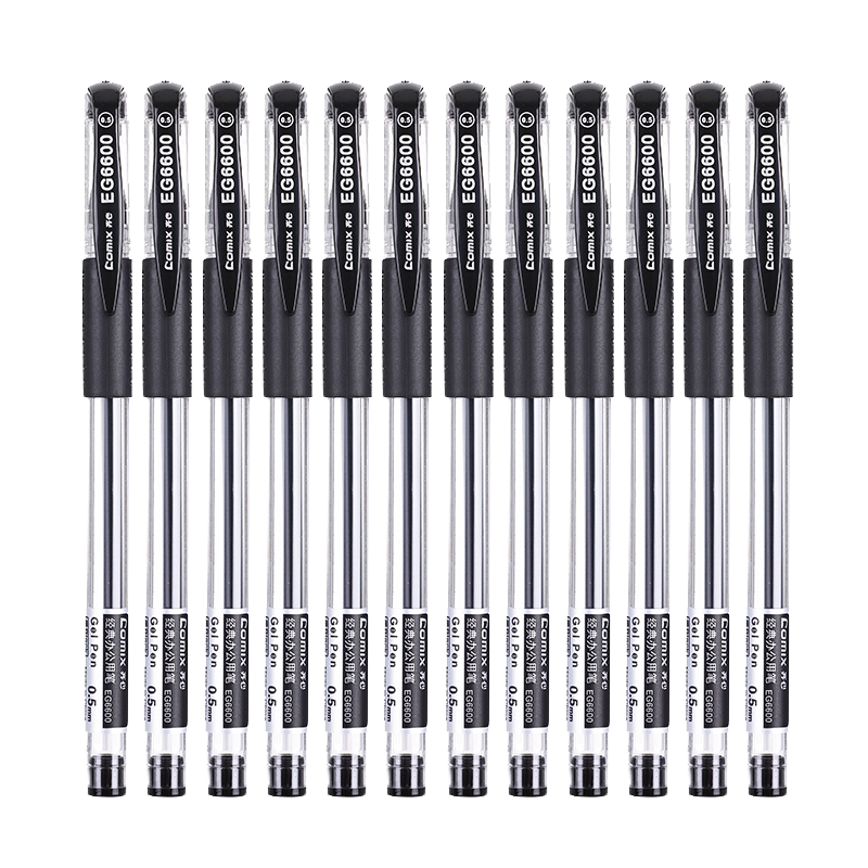COMIX Office And Study Bullet Tip Retractable Gel Pen, Signing Pen, 0.5mm, for Meetings And Exams, Black, 12 Pens Per Box, Colorfast, EG6600