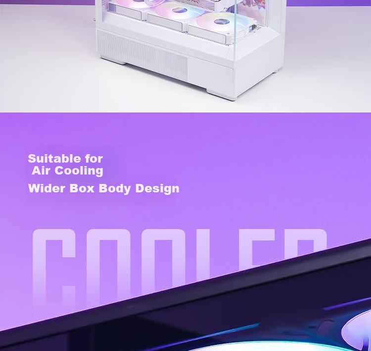 Aigo Starry Sky White Gaming Desktop Computer Case with Vertical Airflow, M-ATX Motherboard, 240mm Water Cooling, 270° Panoramic View, 5090 Graphics Card 10