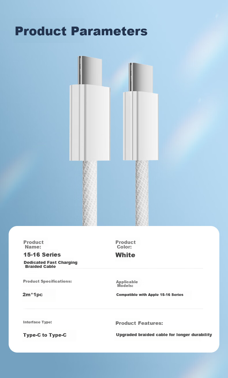 OKSJ Compatible with Apple 15/16/17/18 Charging Cable, 60W Data Cable, 45W/40W Braided Cable, Double-Ended Type-C, for IPhone 15 Pro/Max, IPad, Laptop, 2 Meters 9