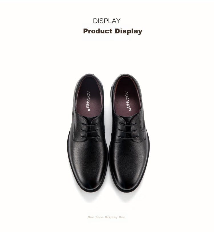 Aokang Leather Shoes for Men, British Style Business Formal Shoes, Low-Top Lace-Up Men's Shoes, Black, Size 42 7