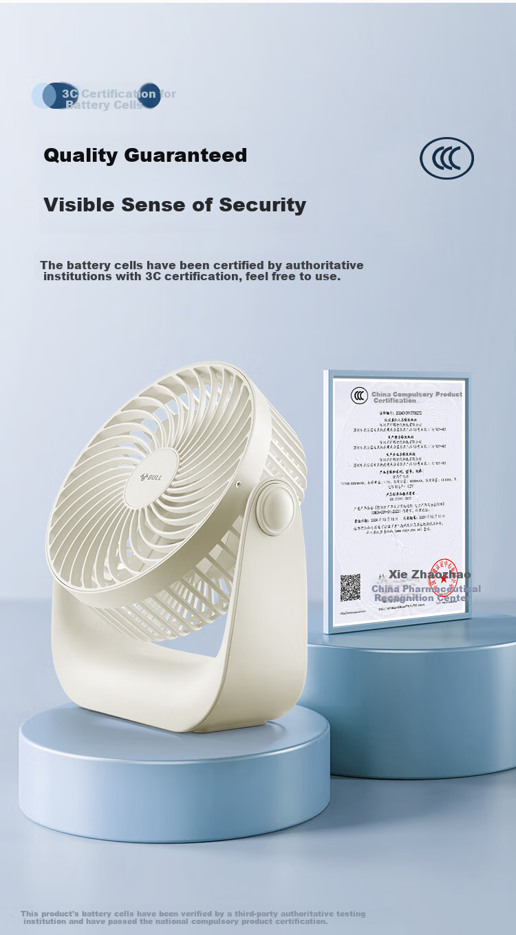 BULL USB Desktop Fan, [3C Certified], Mini Quiet Electric Fan, 4000mAh Long Battery Life, Wall-Mounted And Stand-Up Dual-Use Rechargeable Model - Milk Cloud White 12