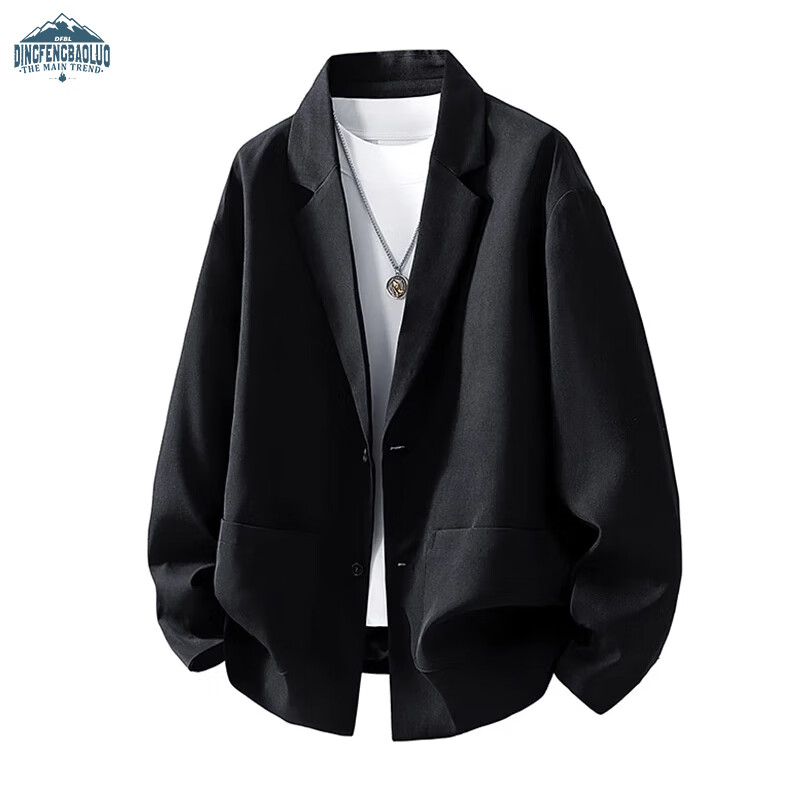 Dingfengbaoluo Solid Color Casual Blazer Autumn Jacket Men's High-End Stylish Suit Fashion Top EX03 Black XL