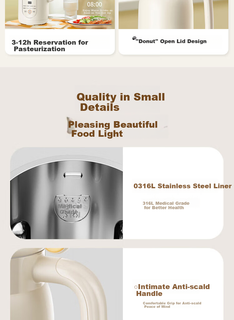 Joyoung Home Use 0.6L Easy-To Small Capacity Soy Milk Maker, 316L Stainless Steel Inner Tank, Blender Food Processor DJ06X-D2526Pro 3