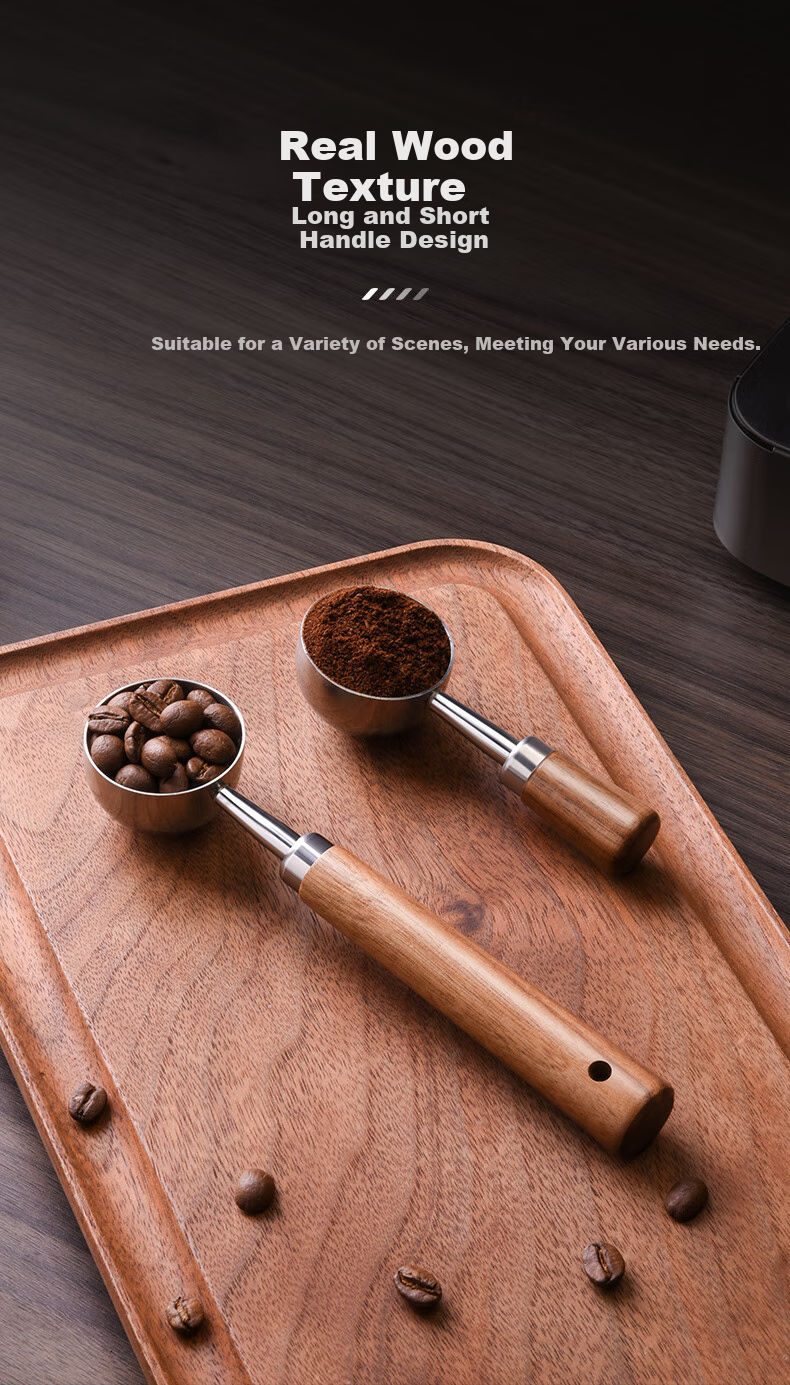 CLITON 304 Stainless Steel Coffee Spoon, Coffee Bean Measuring Scoop, Walnut Handle Coffee Powder And Milk Powder Measuring Spoon, Short Handle, 15ml 6