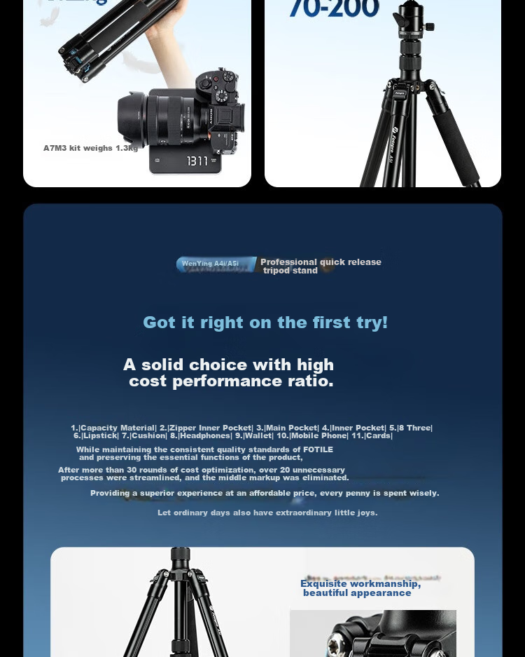 Fotopro A5i+55QS+SJ-85, Buckle Design Panoramic Ball Head, Variable Monopod, Mirrorless Digital Camera Photography Tripod, Feather Gray 4