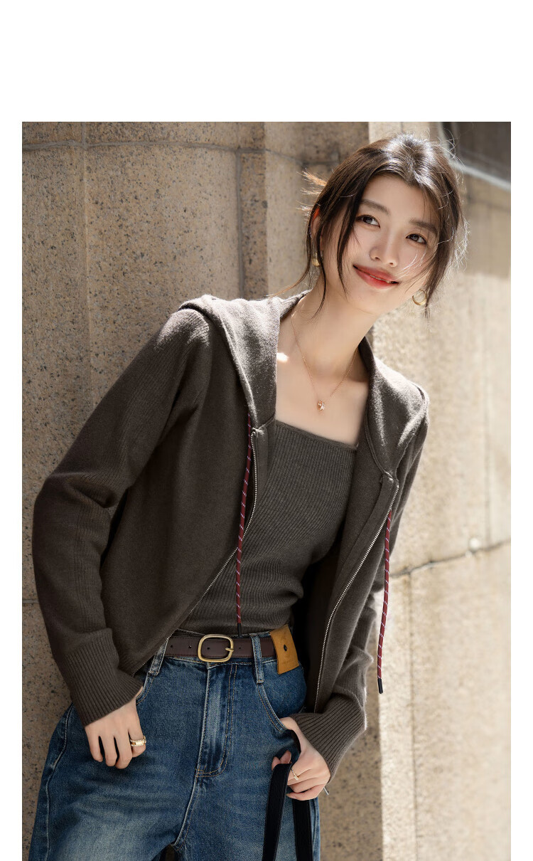 Demana Hoodie-Style Sweater Autumn Korean Style Letter Embroidered Hooded Color-Block Drawstring Fleece Yarn Knit Top for Women 1