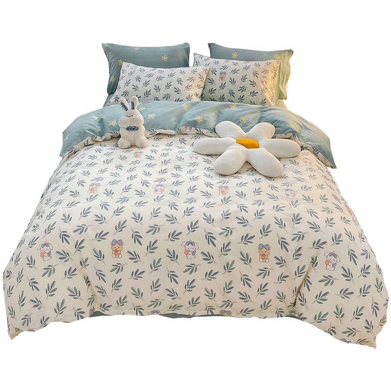MUJI Workshop Pure Cotton Duvet Cover 150x200cm Single Dormitory Student Quilt Cover Floral Bear