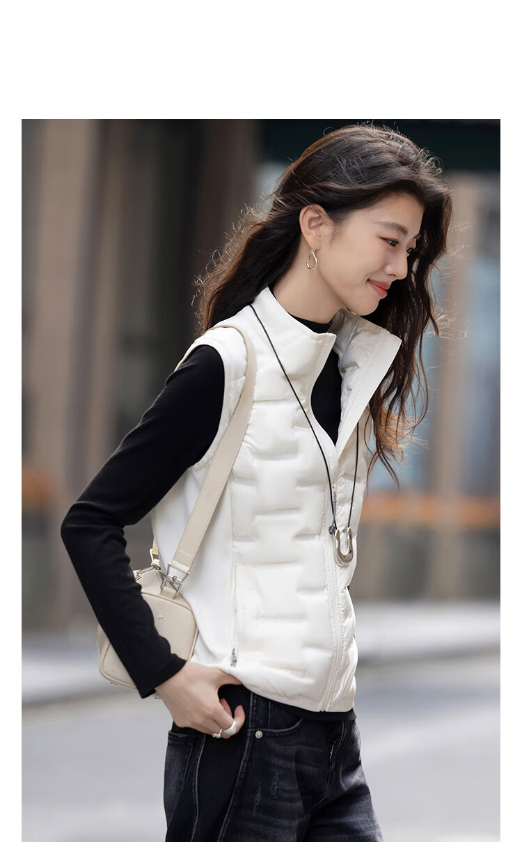 Demana [Light Warm Home] Winter High-End 90% Goose Down Stand Collar Gold Letter Patchwork Knitted Sleeveless Down Vest 2