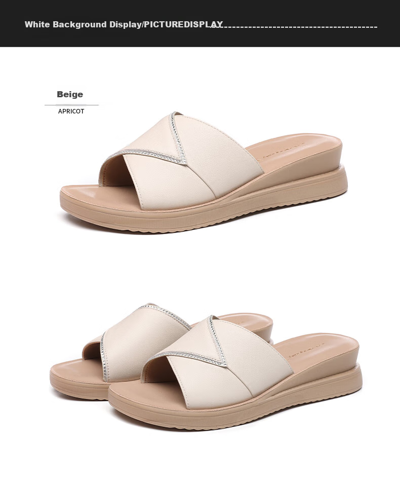 Hongqingting Mother's Day Slippers for Women, Outdoor Wear, Thick-Soled Wedge Roman Sandals, Soft-Bottomed Leather Flat Slippers, WTK233792 15