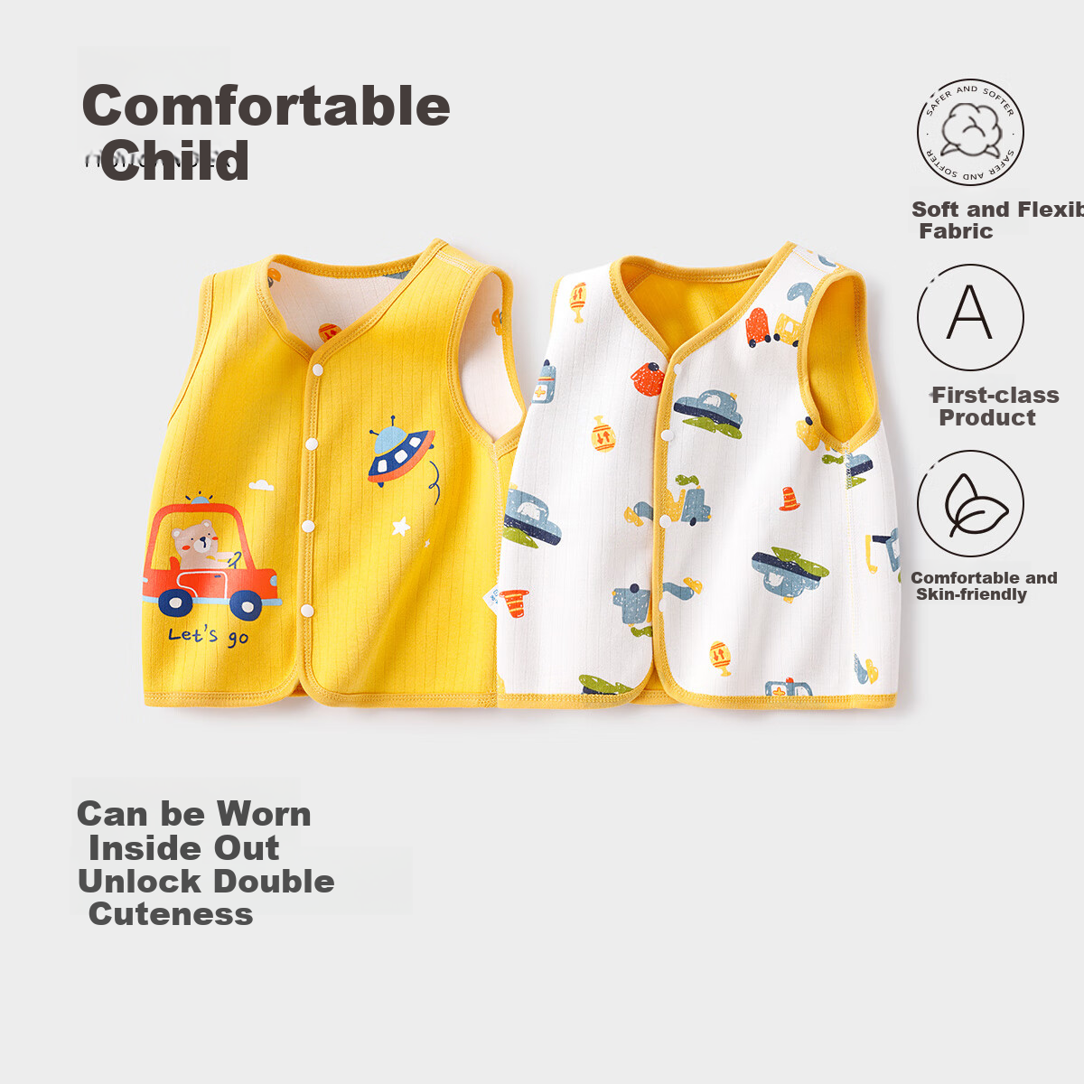 Yishuanger Children's Clothing, Kids' Vest for Spring And Autumn, Girls' Warm Waistcoat, Boys' Cartoon Cotton Vest, Car, 66