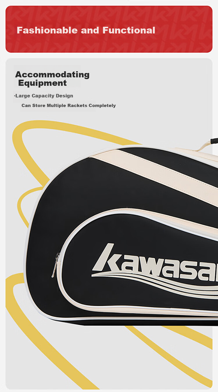 KAWASAKI Badminton Bag, Borderless Retro Handbag, 6-Racket Capacity, Large-Capacity Sports Bag, Tennis Bag C8612, Brow 4