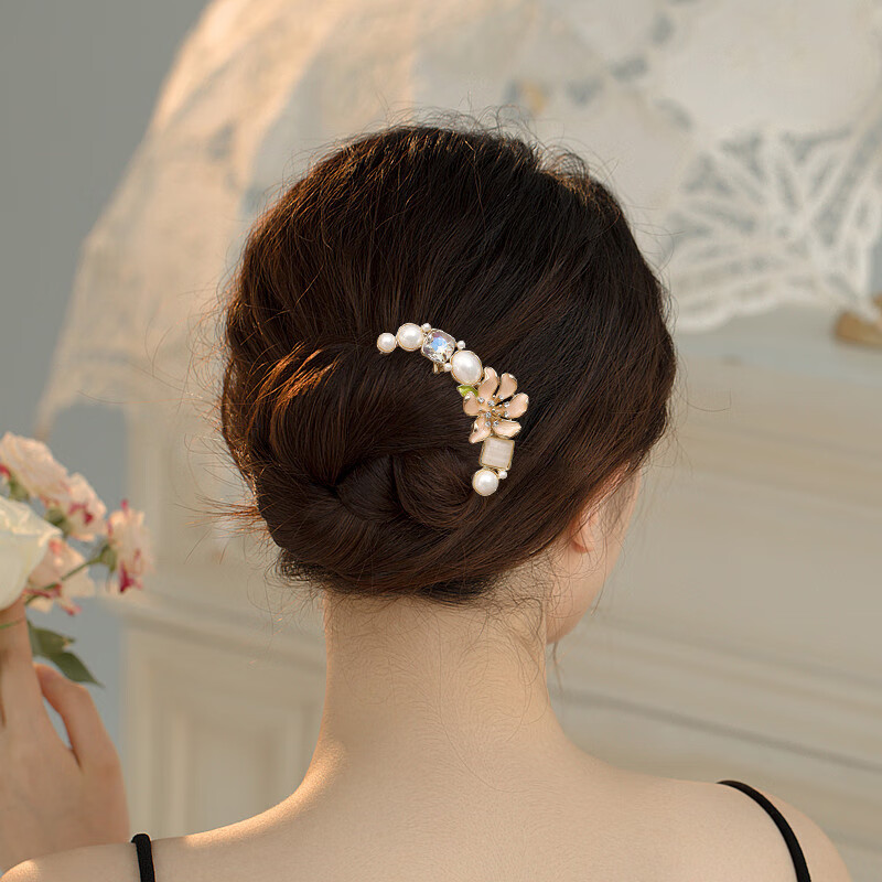 Xiangwan Floral U-Shaped Hairpin Pearl Hair Fork for Women High-End Flower Hair Stick New Chinese Style Bun Hair Comb Mid-Autumn Gift for Women 1