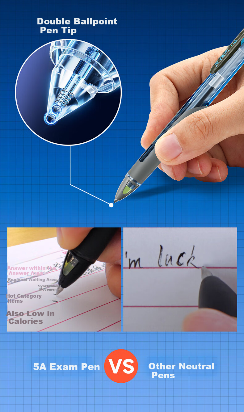 Dianshi Exam Pen [For Exams Only] 5A Exam Pen with Bullet Tip, 0.5mm Black Carbon Ink, Silent Quick-Drying Writing Pen, Back-To Essential Exam-Specific 5A-E2, Pack of 4 9