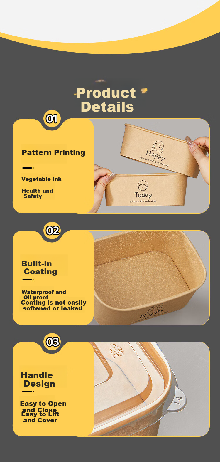 YOUAO Disposable Plates, 500ml*20 Pieces, Thickened Large Size, Biodegradable Kraft Paper Plates, Waterproof And Oil-Proof, No-Wash Tableware 7