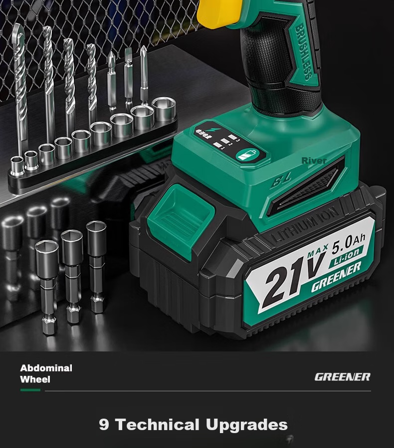 GREENER 21V Brushless Steel Cannon Lithium Drill, 55N.M Electric Drill, Rechargeable, Multi-Functional [Includes 27 Drill Bits] 3