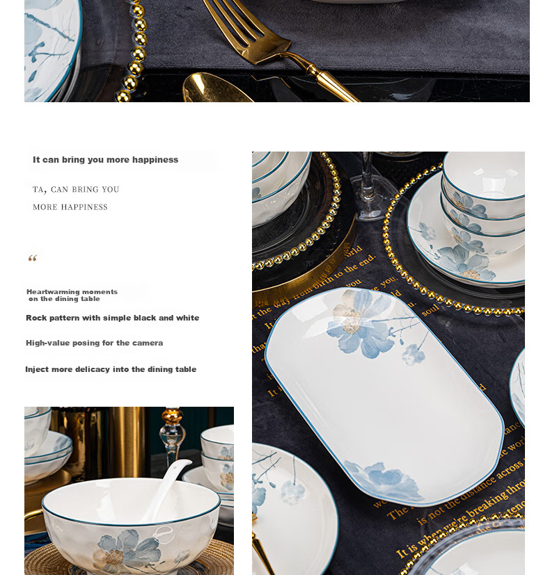KANGQIN Underglaze Color Dinnerware Set for Home Use, 2025 New Stylish Ceramic Bowls, Plates, Chopsticks And Tableware Set, Fragrant 23