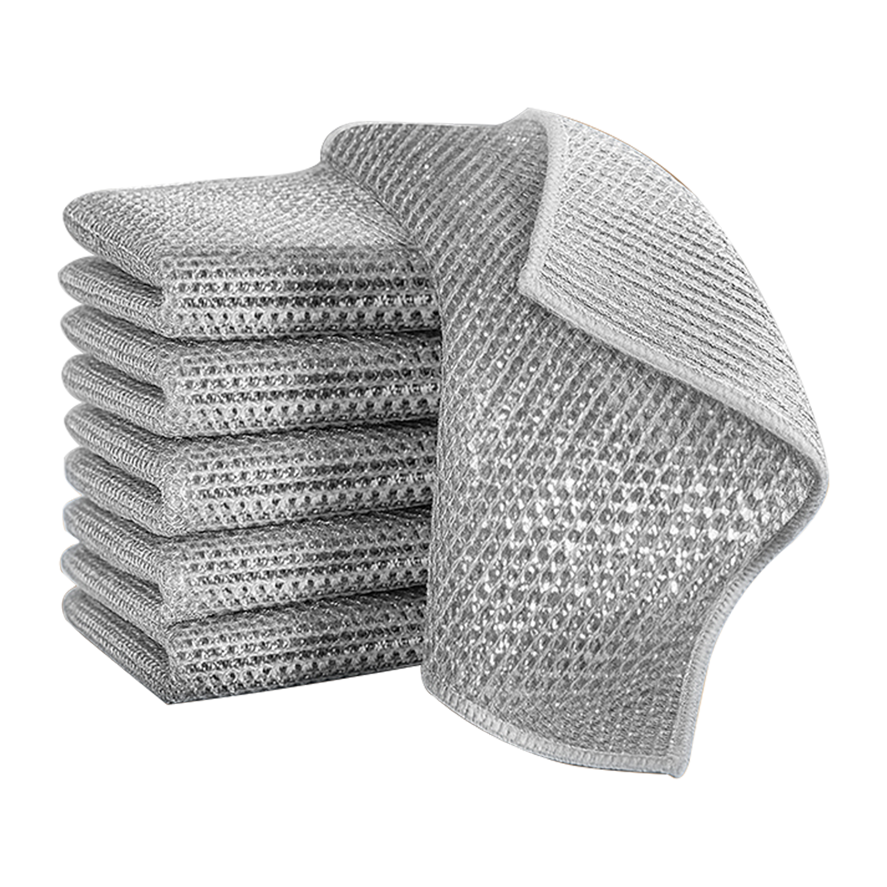 Jiebi Double-Layer Silver Fiber Cleaning Cloth 24x24cm 10pcs Replacement Steel Wool Kitchen Scrubbing Pads Dishwashing Cloth