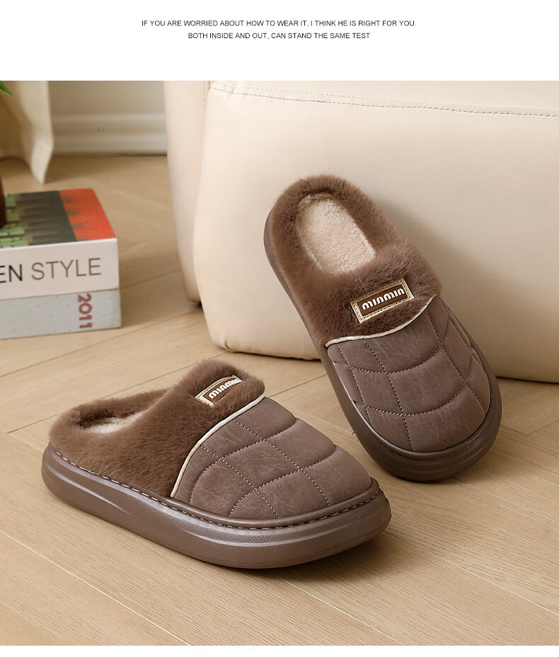 CARTELO Men's Cotton Slippers Winter Warm Home Cotton Shoes 1637 Bean Paste Color Size 44-45 9
